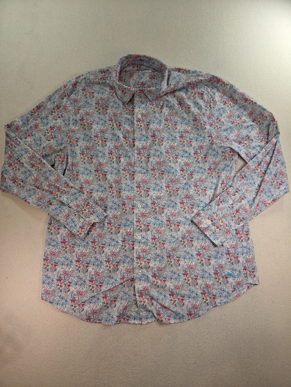 Tommy Bahama Siesta Key Shirt Mens XLT Floral Nylon Stretch White Pink
